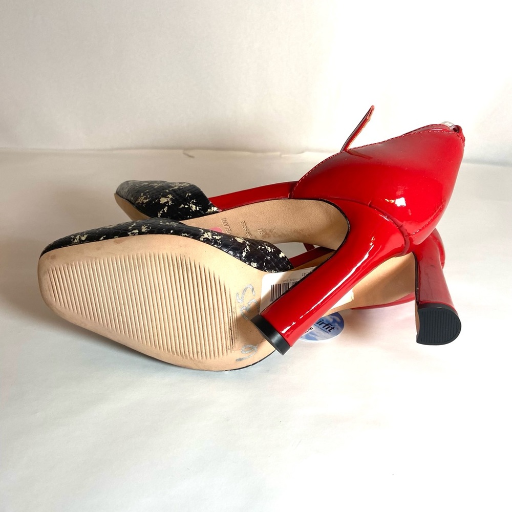 ANTONIO MELANI Red and Black/White Patterned Ankle-Strap Heels - Picture 9 of 10